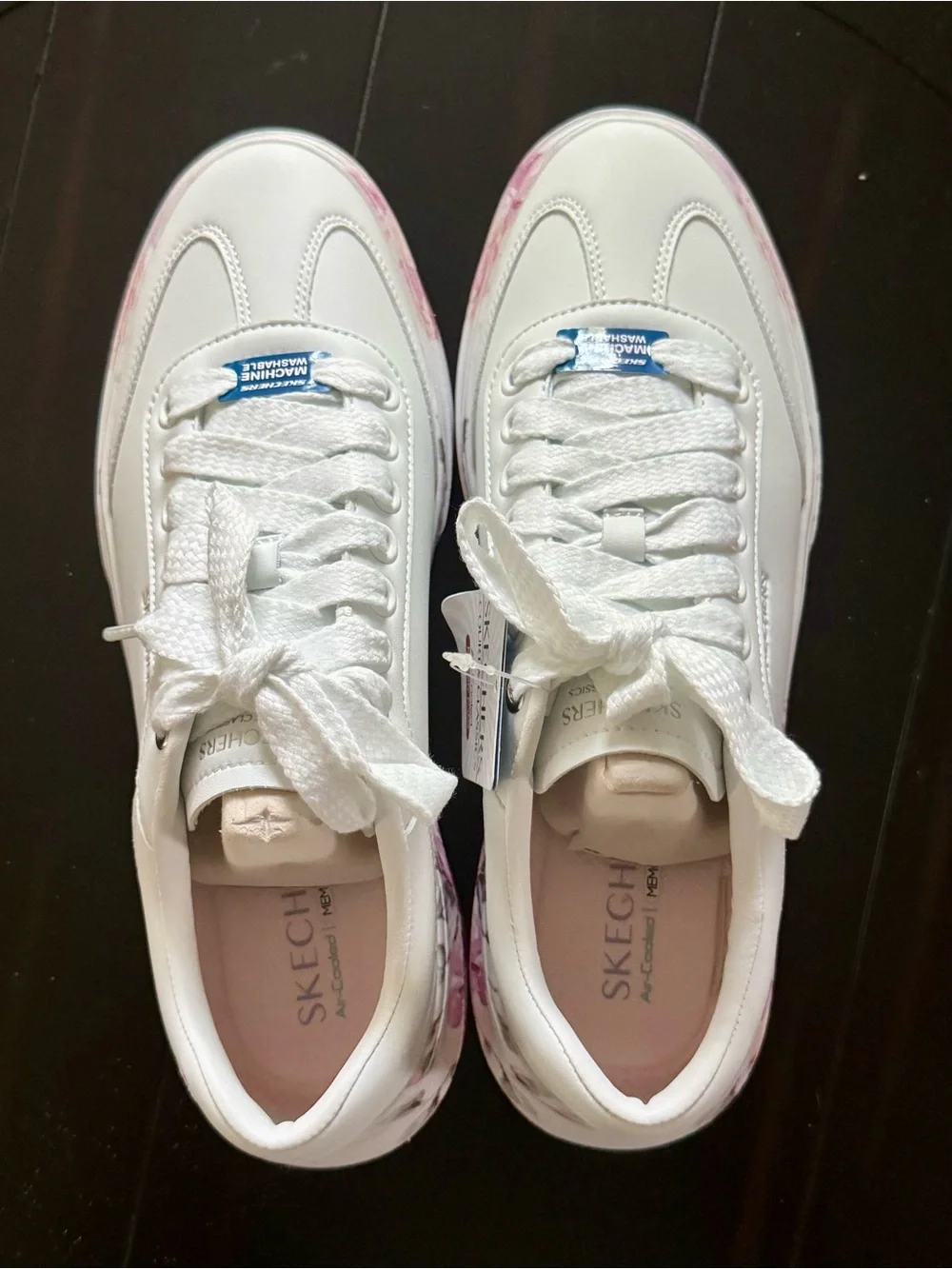 Skechers Women’s White Sneakers with Pink Tie-Dye Accent